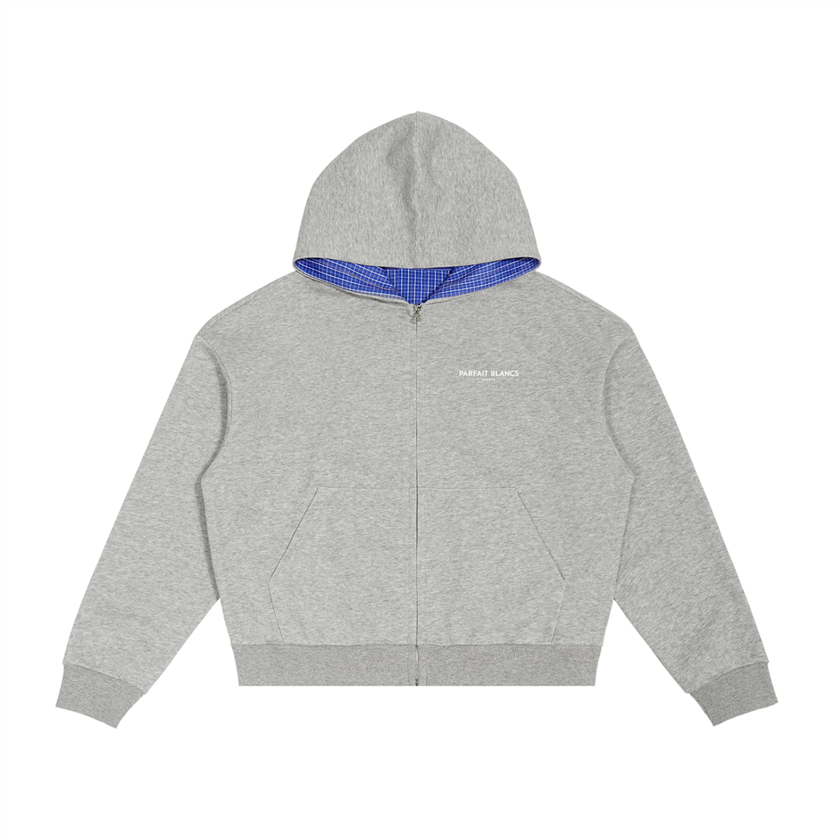 Plaid Boxy Zip Hoodie Gray